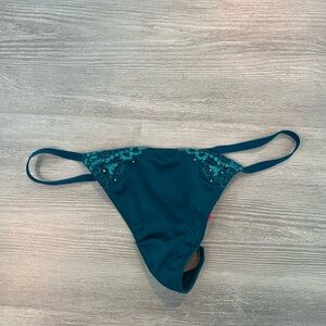 NWOT La Senza Teal Lace G String size Small